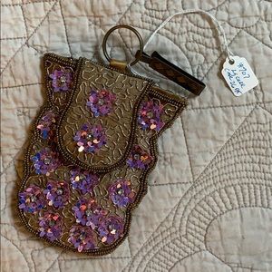 Mini sequin purse for cell phone with key ring